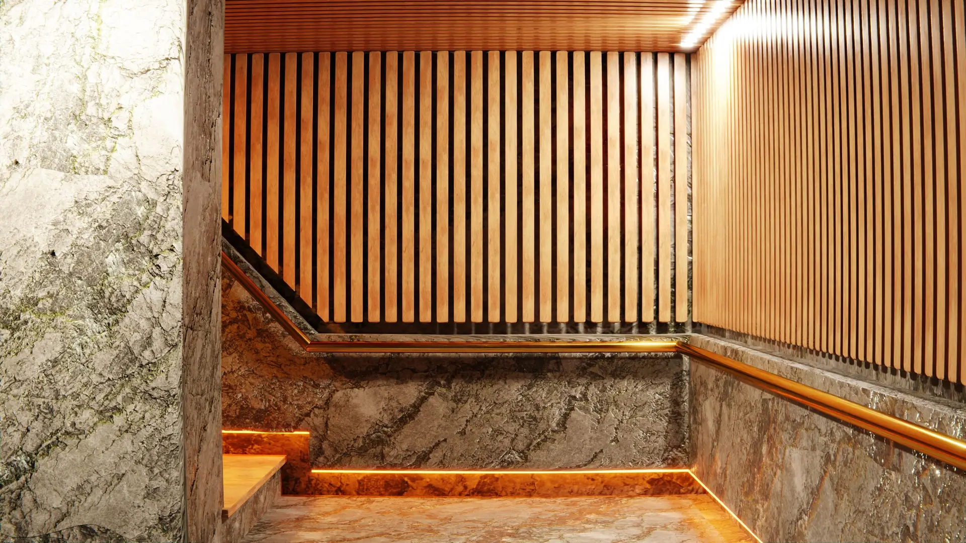 Sublime architectural stone interior with natural marble wall surfaces