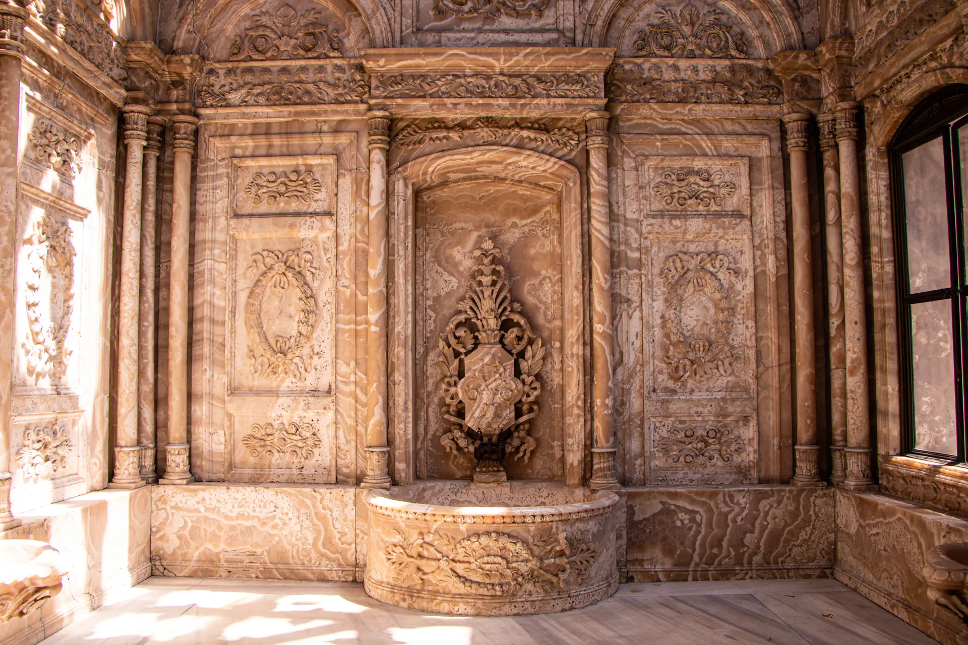 Architectural carved natural stone interior details