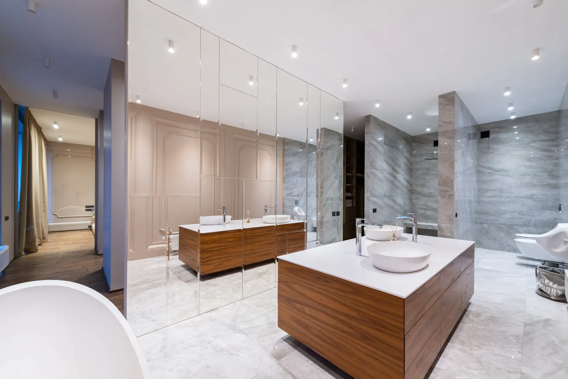 Luxury residential marble bathroom environment