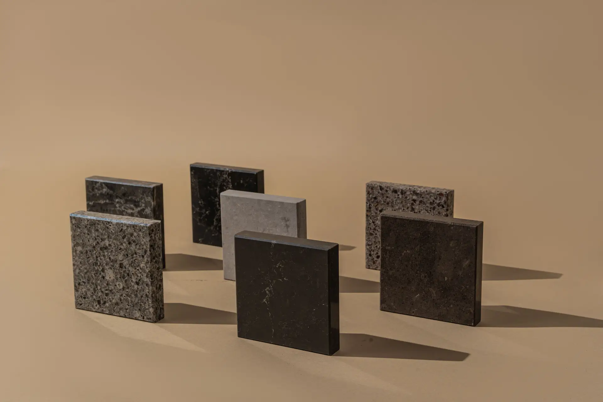 Arrangement of stone architectural swatches in natural light